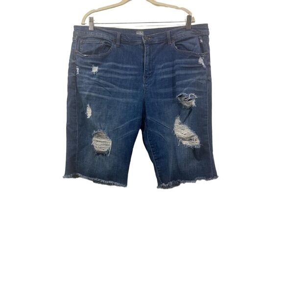 Soho New York & Company Womens Size 16 Blue Distressed Denim Bermuda Shorts - Picture 7 of 12